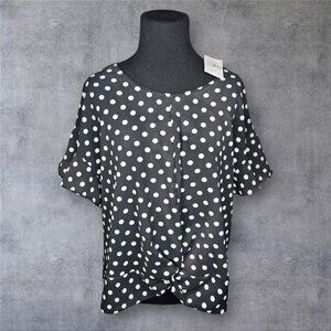 Lush Womens Polka Dot Blouse Black and White Plus Size XL NEW